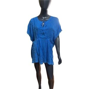 Johnny Was Oversized Blue Eyelet Top